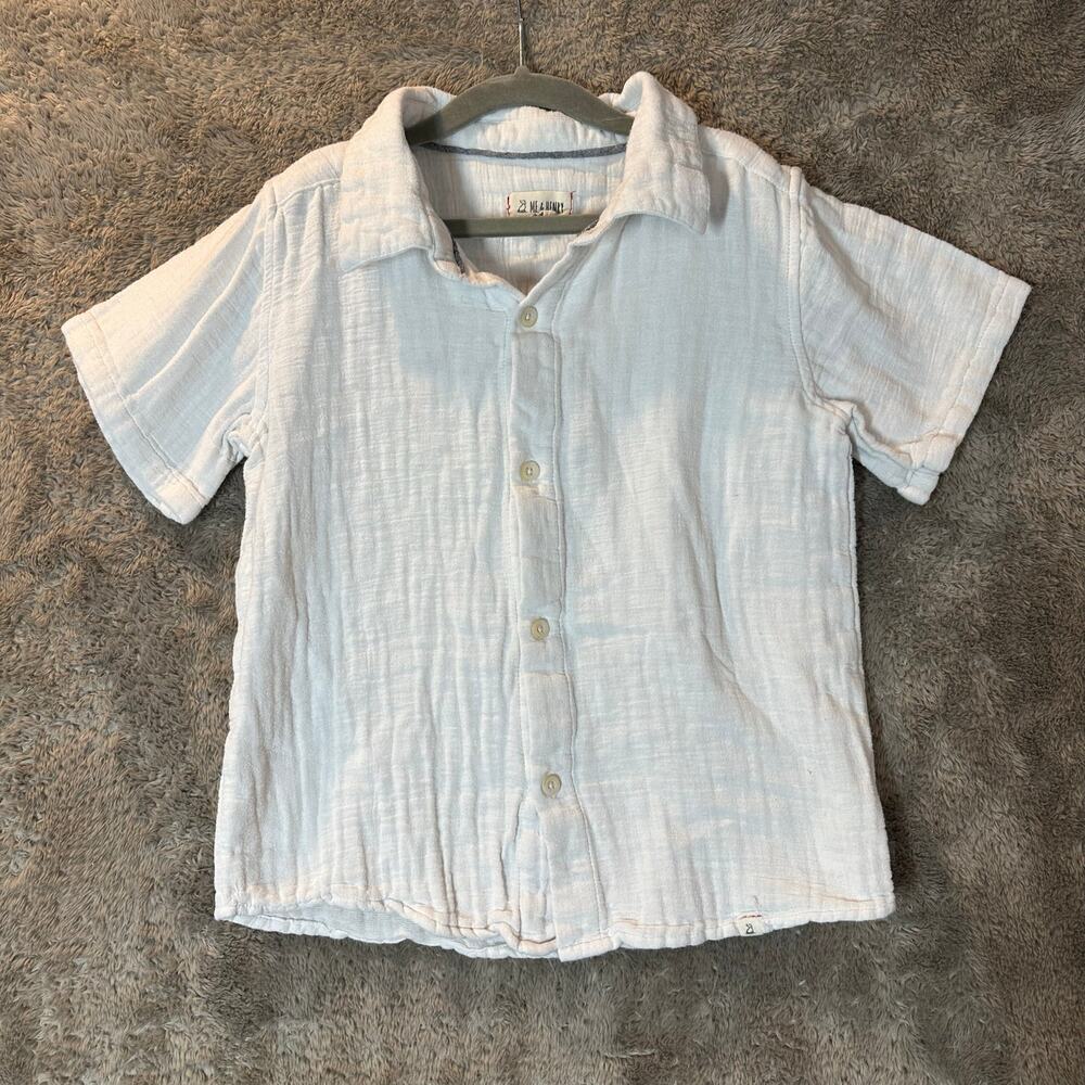 Me & Henry Short Sleeve Button Down Shirt Boys 8 9 White Muslin Cotton
